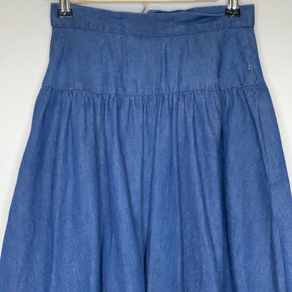 VTG Womens Denim Tiered Prairie Skirt Corset Yoke Western Cowgirl Cottagecore - Picture 5 of 13